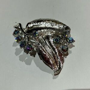 VINTAGE Coro with Pegasus Silver and ToneLeaf Brooch with Aurora Crystal Accents